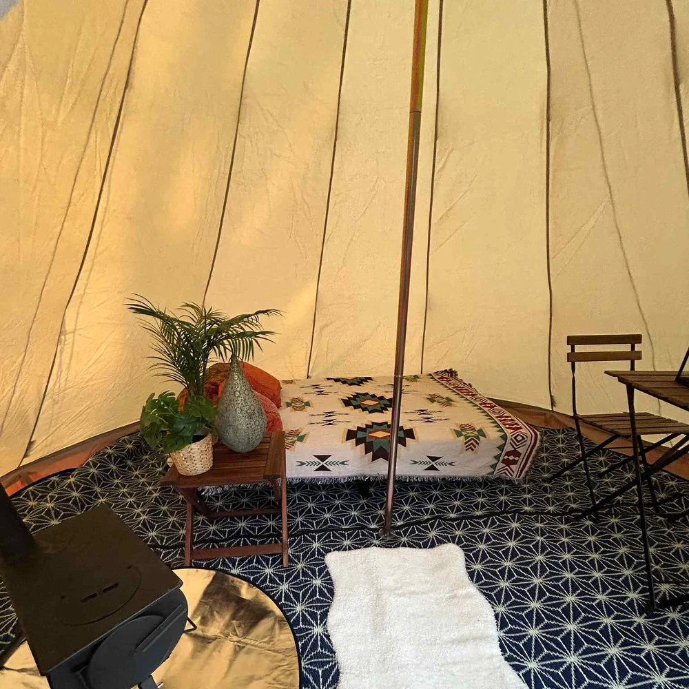 4m Tipi Tent Fireproof With Stove Hole & Flap - Image 22