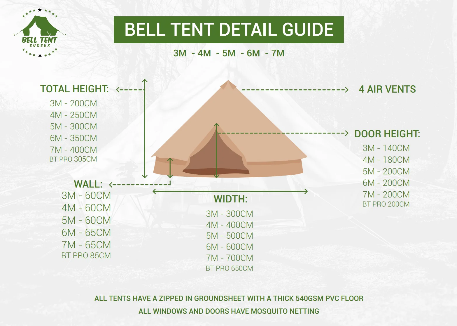 6m Bell Tent Fireproof With Stove Hole & Flap - Image 27