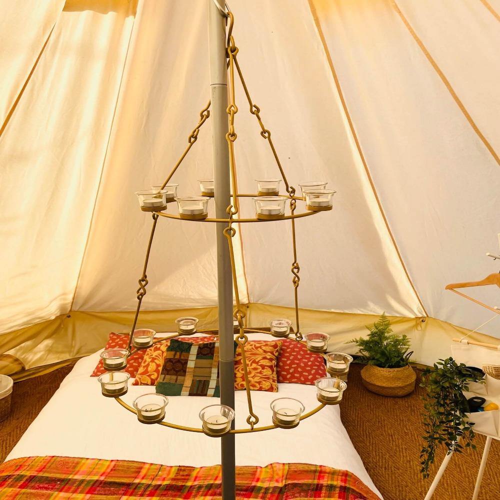 Tea Light Candle Chandelier Double Tier - Gold - Image 8